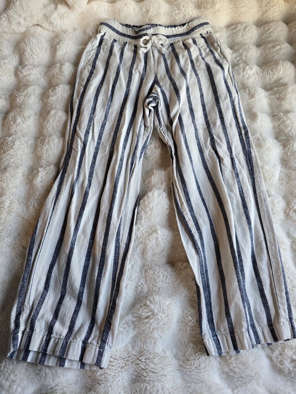 J. Crew Blue and White Striped Linen Ankle Pants